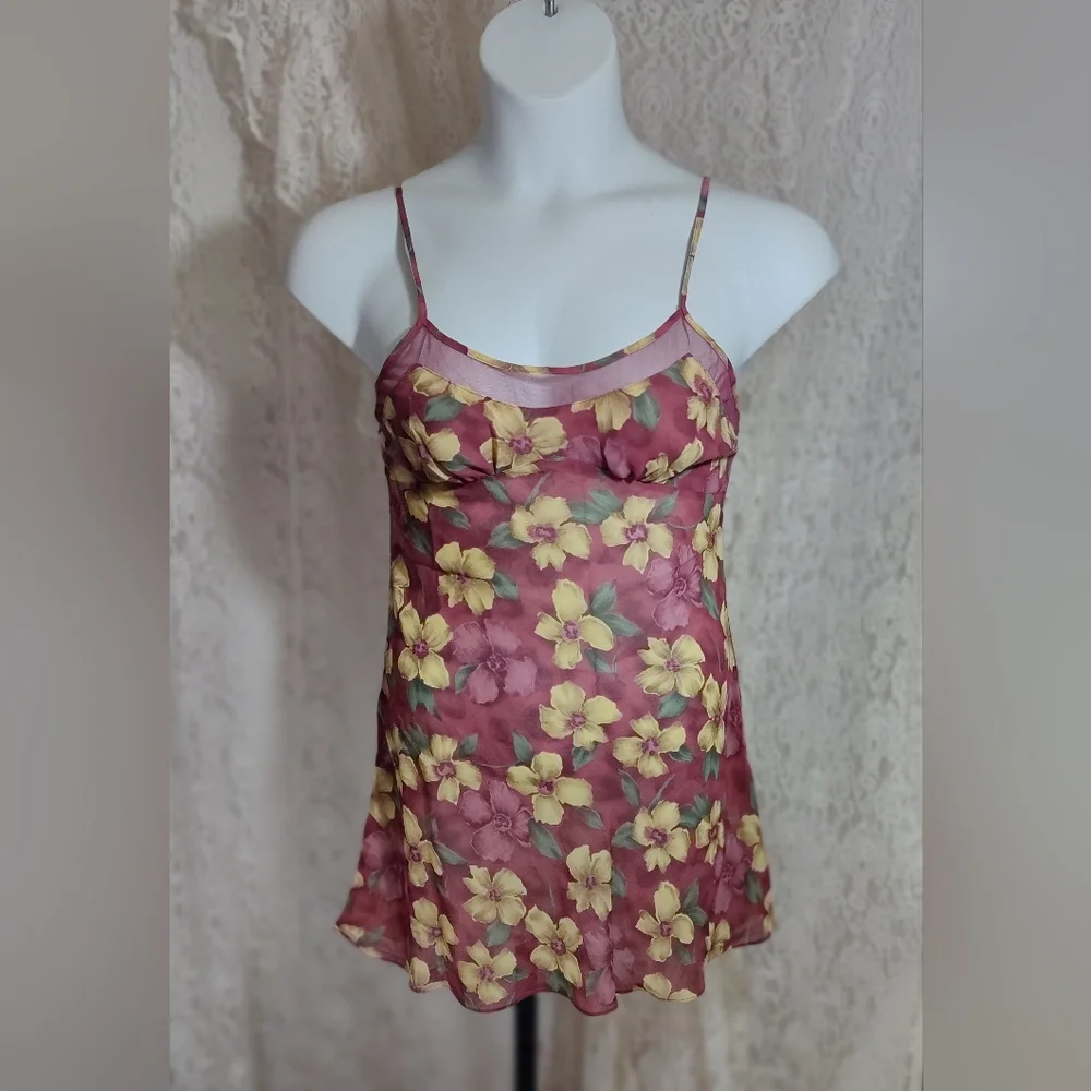 Carol Hochman Sexy Wine Beige Floral Sheer Chemise Night Gown